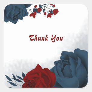 Beautiful red & navy flowers square sticker