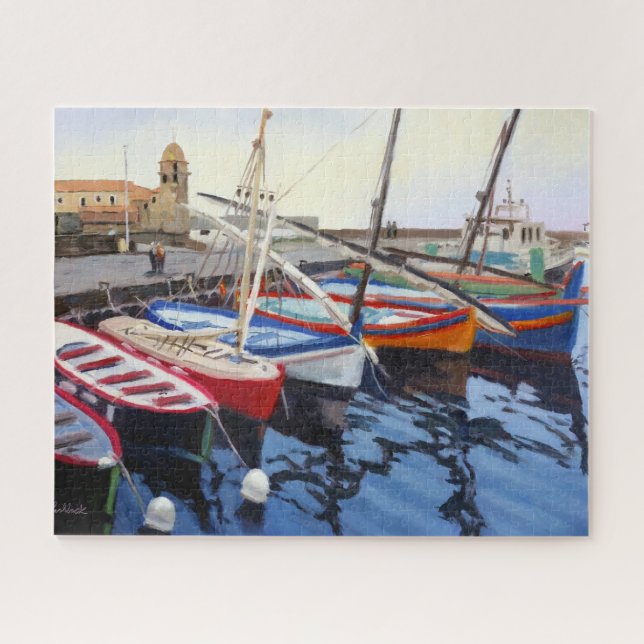 Beautiful Red Orange Blue Green Boats in Collioure Jigsaw Puzzle (Horizontal)