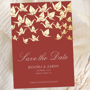 Beautiful Red Origami Paper Crane Save The Date