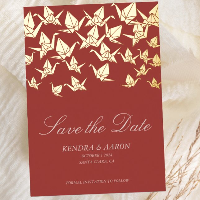 Beautiful Red Origami Paper Crane Save The Date (Creator Uploaded)