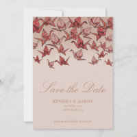 Beautiful Red Origami Paper Crane Save The Date
