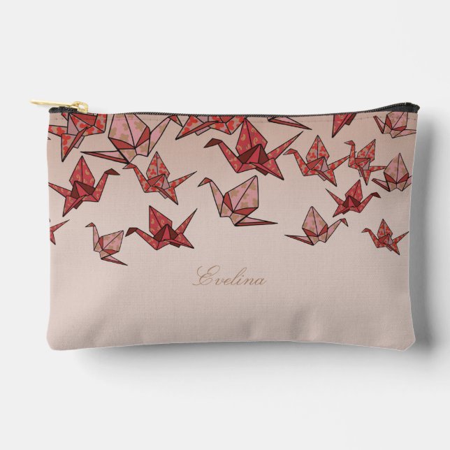 Beautiful Red Origami Paper Crane Wedding Accessory Pouch (Front)