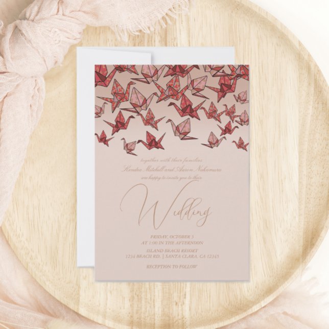 Beautiful Red Origami Paper Crane Wedding Invitation (Creator Uploaded)
