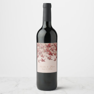 Beautiful Red Origami Paper Crane Wedding Wine Label