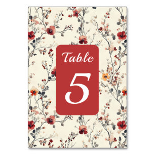 Beautiful Red & Pink Elegant Floral Table Number
