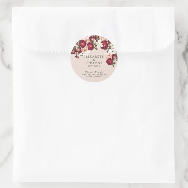 Beautiful Red Pink Roses White Lilies Wedding Clas Classic Round Sticker (Bag)