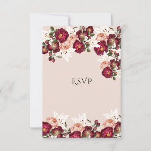 Beautiful Red Pink Roses White Lilies Wedding  RSV RSVP Card