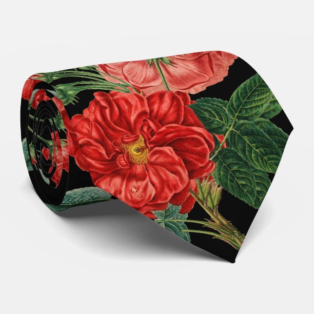 Beautiful red-pink vintage roses and leaves tie (Rolled)