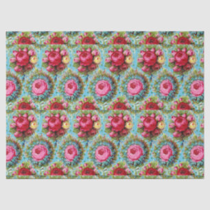 BEAUTIFUL RED PINK YELLOW ROSES IN BLUE TISSUE PAPER