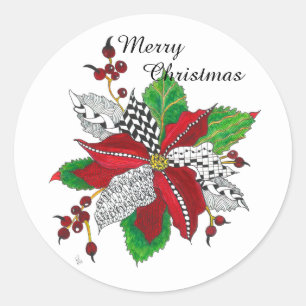 Beautiful Red Poinsettia Merry Christmas   Classic Round Sticker