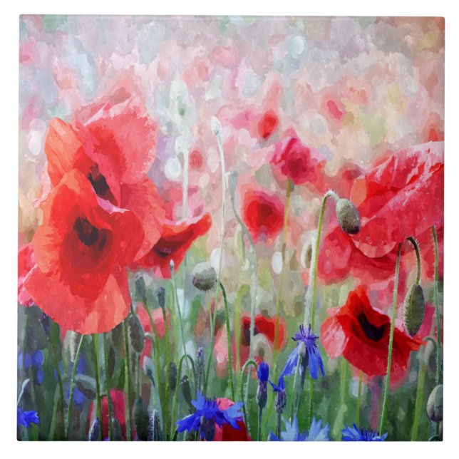 Beautiful Red Poppies Painting  Tile (Front)