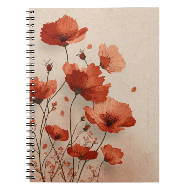 Beautiful Red poppies spiral  Notebook (Front)
