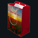 Beautiful Red Poppy Field At Sunrise Photograph Medium Gift Bag<br><div class="desc">Red poppy field against a beautiful and stunning sunset. Tags: "sunset sunrise gifts for her", "bright red poppy photograph", "pretty field of poppies", "cute cheerful garden landscape print", "beautiful scenic floral photograph", "stunning flower pattern", "vivid sun and flowers photo", "brilliant blue sky scenery", "moms grandmas friends coworkers", "birthday get well...</div>