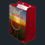 Beautiful Red Poppy Field At Sunrise Photograph Medium Gift Bag<br><div class="desc">Red poppy field against a beautiful and stunning sunset. Tags: "sunset sunrise gifts for her", "bright red poppy photograph", "pretty field of poppies", "cute cheerful garden landscape print", "beautiful scenic floral photograph", "stunning flower pattern", "vivid sun and flowers photo", "brilliant blue sky scenery", "moms grandmas friends coworkers", "birthday get well...</div>