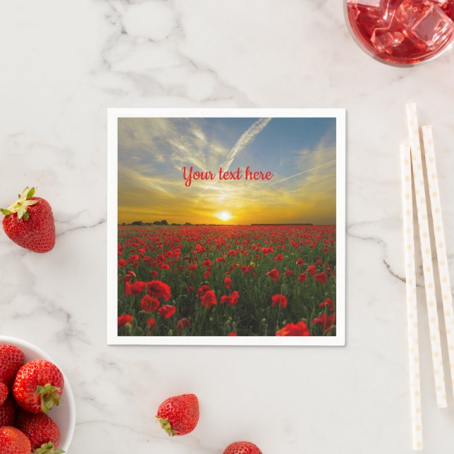 Beautiful Red Poppy Field At Sunrise Photograph Napkin (Insitu)