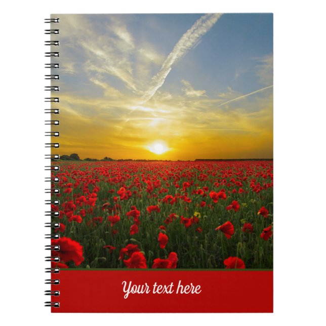 Beautiful Red Poppy Field At Sunrise Photograph Notebook (Front)