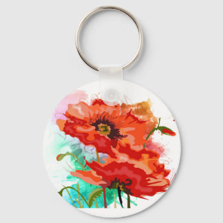 Beautiful Red Poppy Flowers Button Keychain