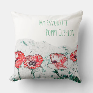 Beautiful Red Poppy Flowers Poppies Sketch Cushion