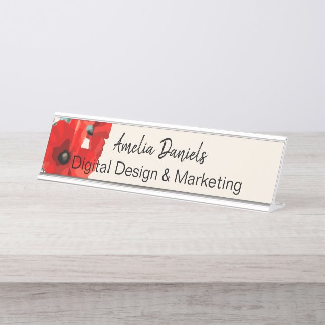 Beautiful Red Poppy Monogram Nameplate (Front)