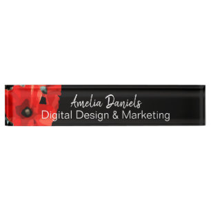 Beautiful Red Poppy  on Black  Nameplate