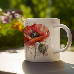 Beautiful red poppy painted in watercolor coffee mug