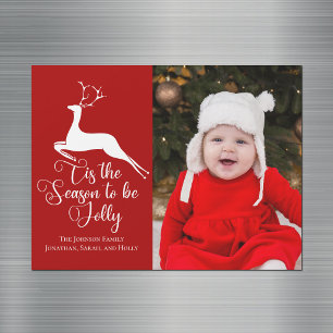 Beautiful Red Reindeer Christmas Photo Magnet Card