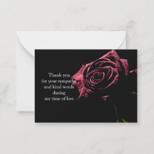Beautiful Red Rose Black Background Thank You Card