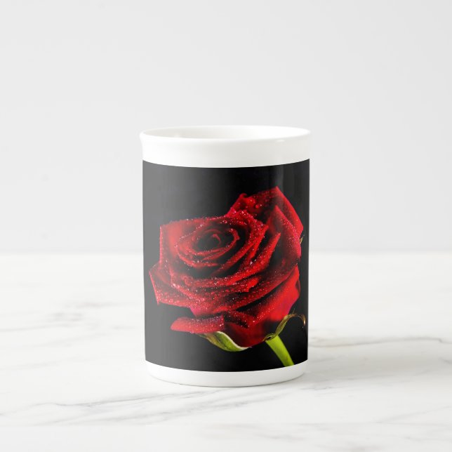 Beautiful red rose bone china mug (Front)