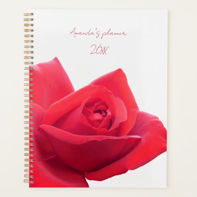Beautiful Red Rose Custom Name Planner (Front)