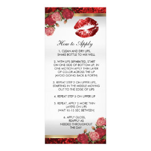 Beautiful Red Rose Glitter Lip Instructions Rack Card
