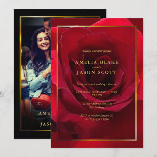 Beautiful Red Rose Gold Frame with Photo Wedding Invitation