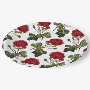 Beautiful red rose pattern paper plate