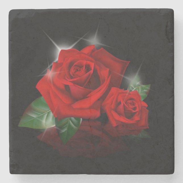Beautiful Red Rose Sketch Stone Coaster (Front)