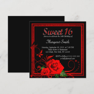 Beautiful red rose sweet 16 invitation