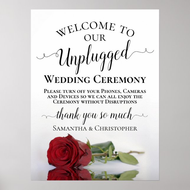 Beautiful Red Rose Unplugged Wedding Ceremony Poster (Front)