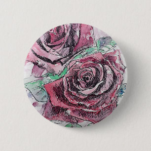 Beautiful Red Rose Watercolor Painting 6 Cm Round Badge