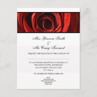 Beautiful Red Rose Wedding Evening Reception-White Invitation