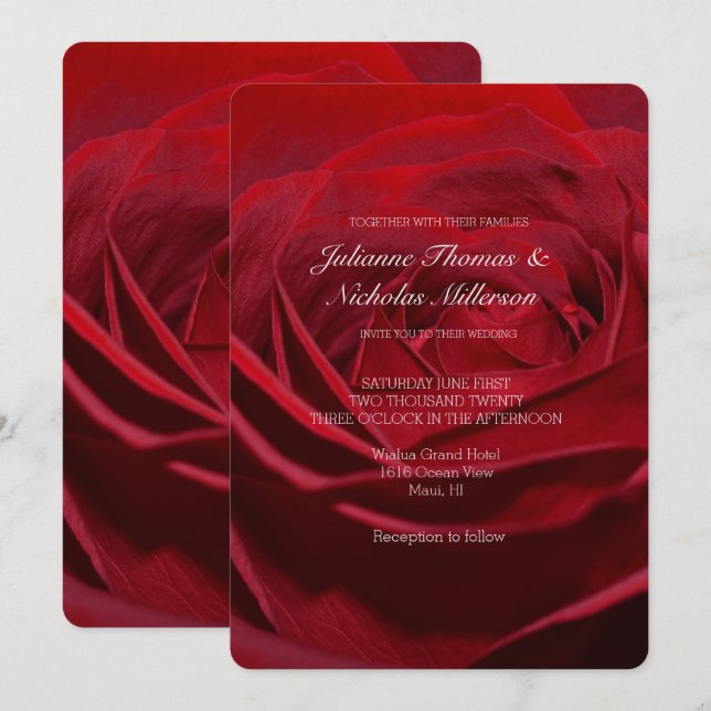 Beautiful Red Rose Wedding Invitation (Front/Back)