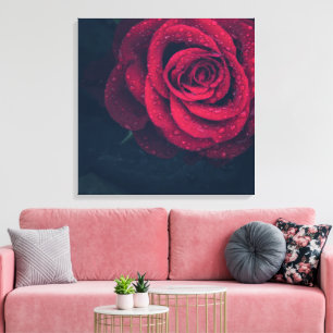 Beautiful Red Rose with Water Drops Canvas Print