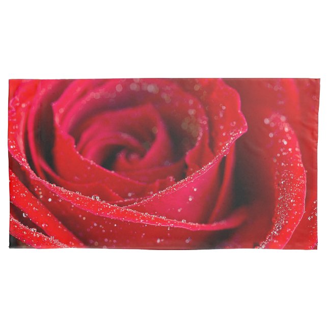 Beautiful Red Rose With Water Drops Pillowcase (Front)