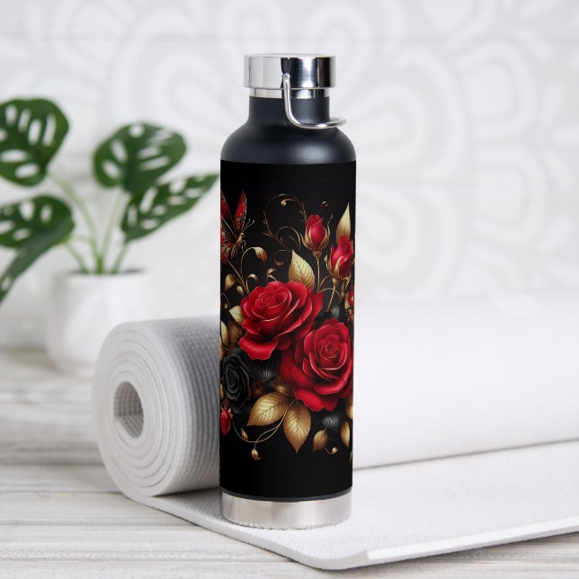 Beautiful Red Roses and a Butterfly Water Bottle (Yoga)