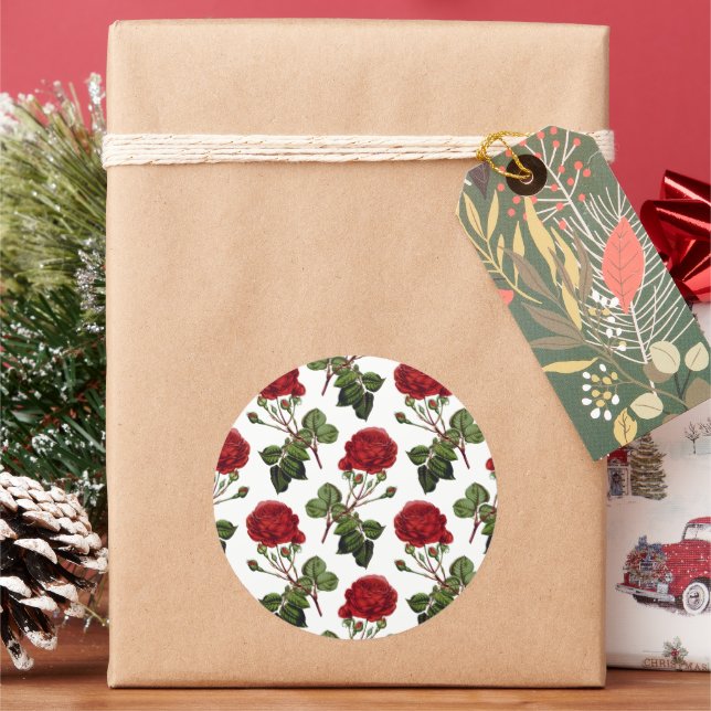 Beautiful Red Roses Classic Round Sticker (Holiday)