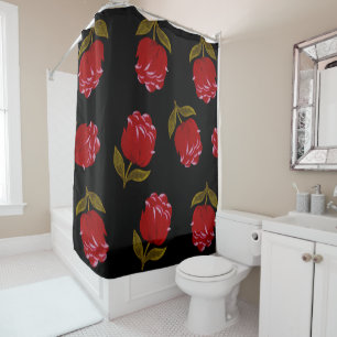 Beautiful Red roses embroidery seamless pattern Shower Curtain