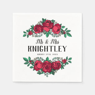 Beautiful Red Roses Floral Wedding Napkin