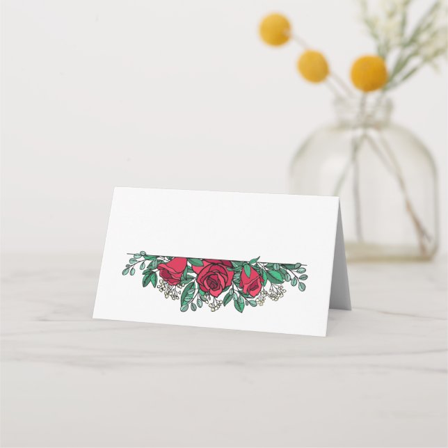 Beautiful Red Roses Floral Wedding Place Card (Front)