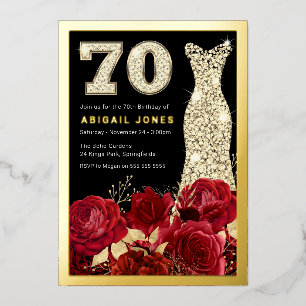 Beautiful Red Roses Gold Gown 70th Birthday Party