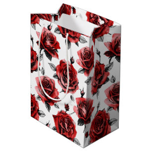 Beautiful Red Roses Illustration Style Valentine's Medium Gift Bag