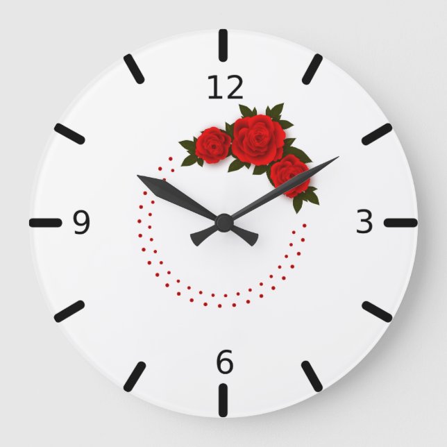 Beautiful Red Roses Large Clock (Front)