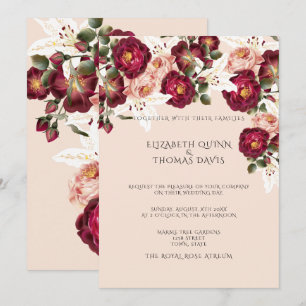 Beautiful Red Roses Pink Peonies White Lilies   Invitation