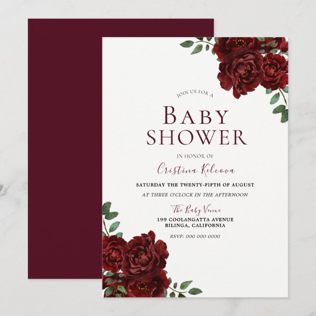Beautiful Red Roses Romantic Baby Shower Invitation (Front/Back)